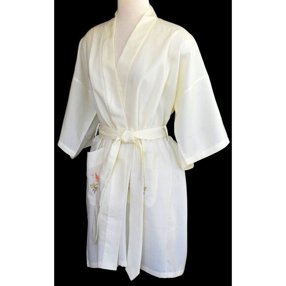 Vintage 80s Embroidered Rayon Blend Wrap Robe, Knee Length, New with Tags, NWT - Picture 5 of 10